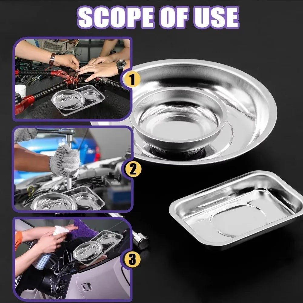 Stainless Steel Magnetic Parts Tray with Rubber Base | 3 Sizes Magnetic Parts Tray Richie's