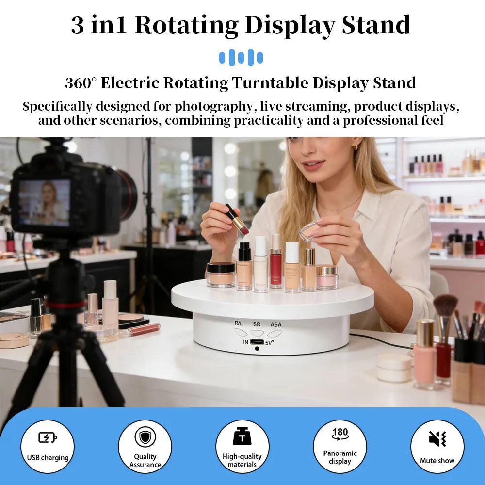360° Electric Rotating Display Stand – 3-Speed USB Turntable Rotating Display Stand Richie's