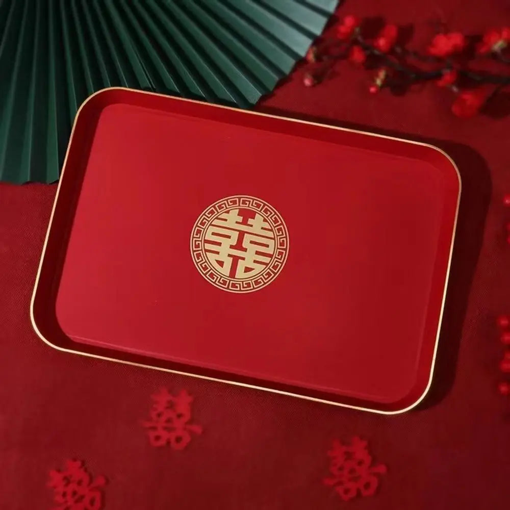 Chinese Red Festive Serving Tray – Wedding & Banquet Plate Decorative Serving Tray Richie's Style 3 Rectangle