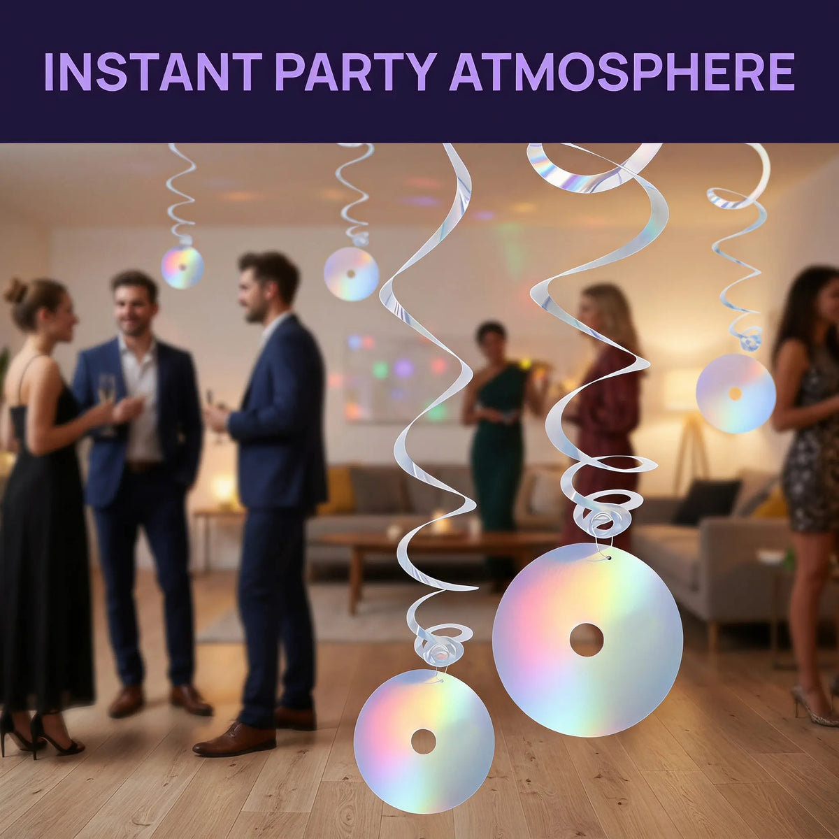 12Pcs Holographic CD Spiral Hanging Decorations – Disco Party Party Hanging Decorations Richie's