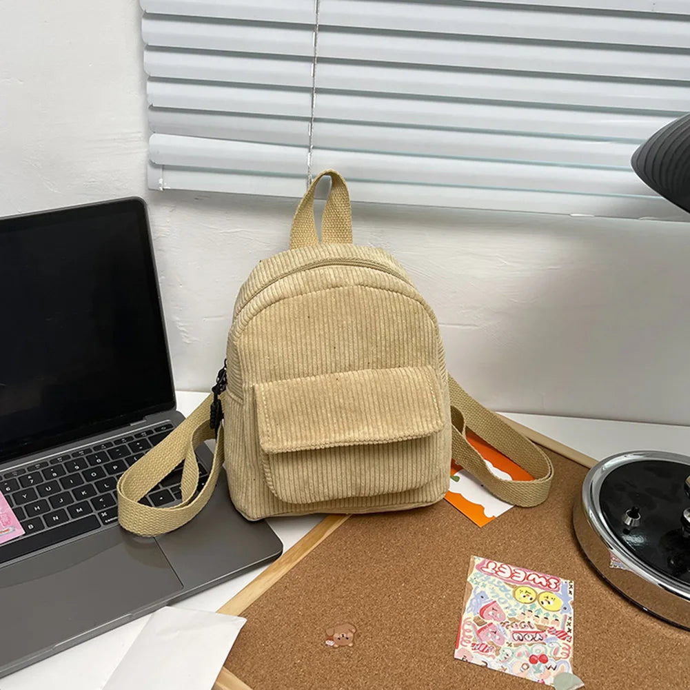 Women's Mini Corduroy Backpack – Casual Small Travel Bag Mini Backpack Richie's Khaki China Mainland