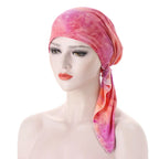 Women's Printed Pre-Tied Turban Cap Hijab Headscarf Bandana Turban Headscarf Cap Richie's dark pink orange