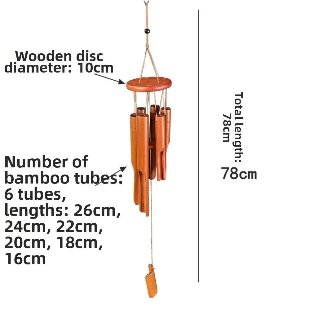 6-Tube Handmade Bamboo Wind Chime – Hand-Carved Garden Decor Bamboo Wind Chime Richie's Brown