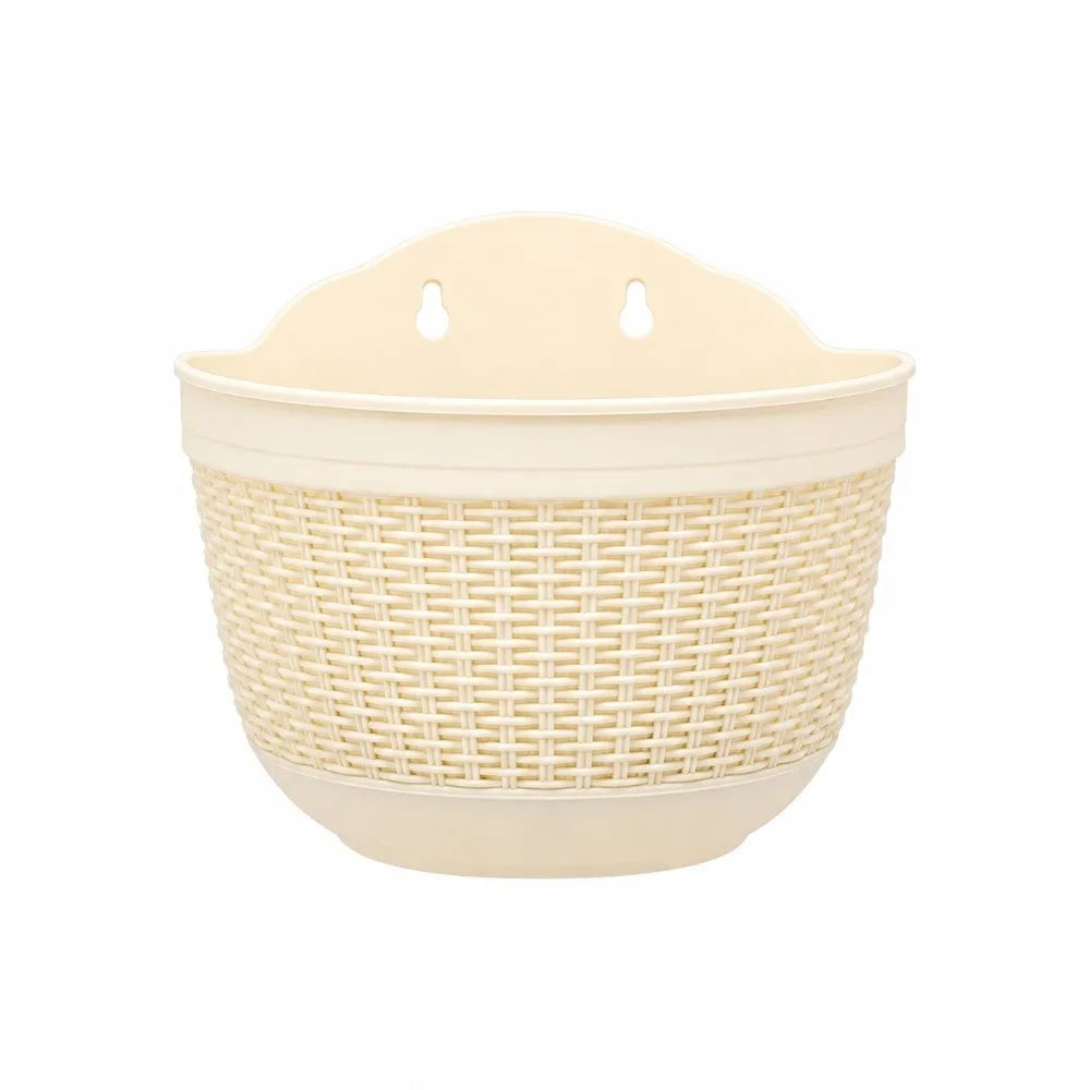 Wall-Mounted Rattan-Style Semi-Circular Hanging Plant Pot Hanging Wall Planter Richie's Beige