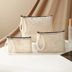 Lace Cosmetic Pouch Pearl Chain Makeup Travel Bag Organizer Cosmetic Travel Pouch Richie's Apricot-S