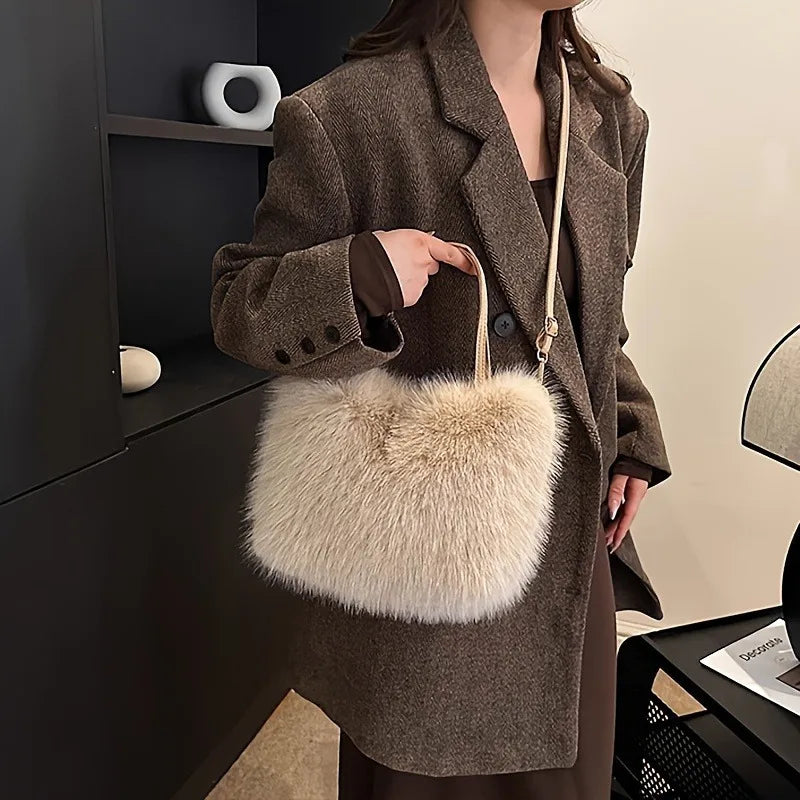 Women's Faux Fur Crossbody Bag – Detachable Strap & Buckle Faux Fur Crossbody Bag Richie's