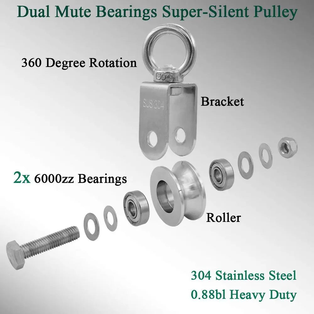 500KG Stainless Steel Pulley Wheel – Duplex Bearing, 360° Swivel Swivel Pulley Block Richie's