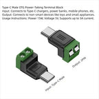 USB Type-C & Micro 2-Pin Screw Terminal Solderless Adapter 5V USB Terminal Adapter Richie's 1PCS C-Male Power-Taking