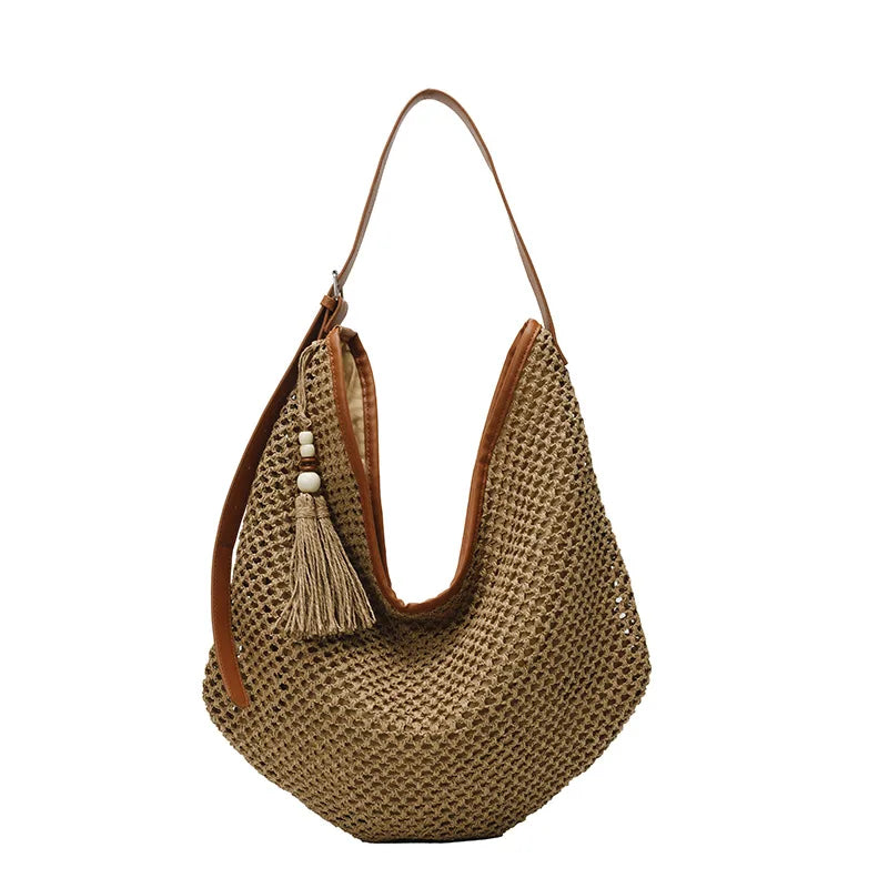Rattan Woven Women Shoulder Bag Large Beach Tote Straw Purse Woven Shoulder Bag Richie's