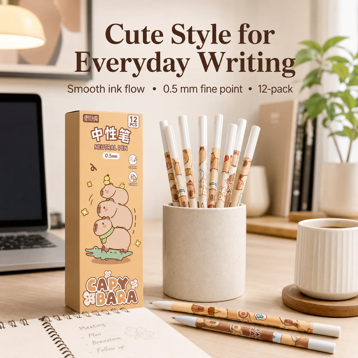 12 Capybara Gel Pens 0.5mm Fine Point Black Ink | Cute Set Gel Pen Set Richie's