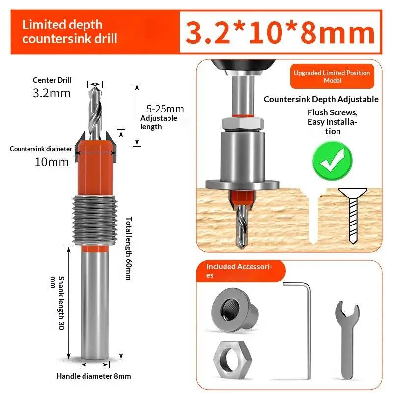 Adjustable Countersink Drill Bit – Carbide Woodworking Reamer Countersink Drill Bit Richie's 3point2X10MM