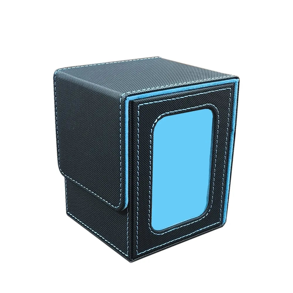 PU Leather Card Deck Box with Window – MTG Card Organizer Card Deck Box Richie's Black Sky Blue