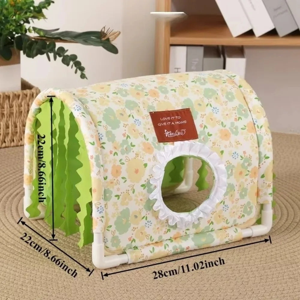 Floral Tassel Tunnel Nest Shelter – Hamster Guinea Pig Rabbit Small Pet Shelter Richie's Green