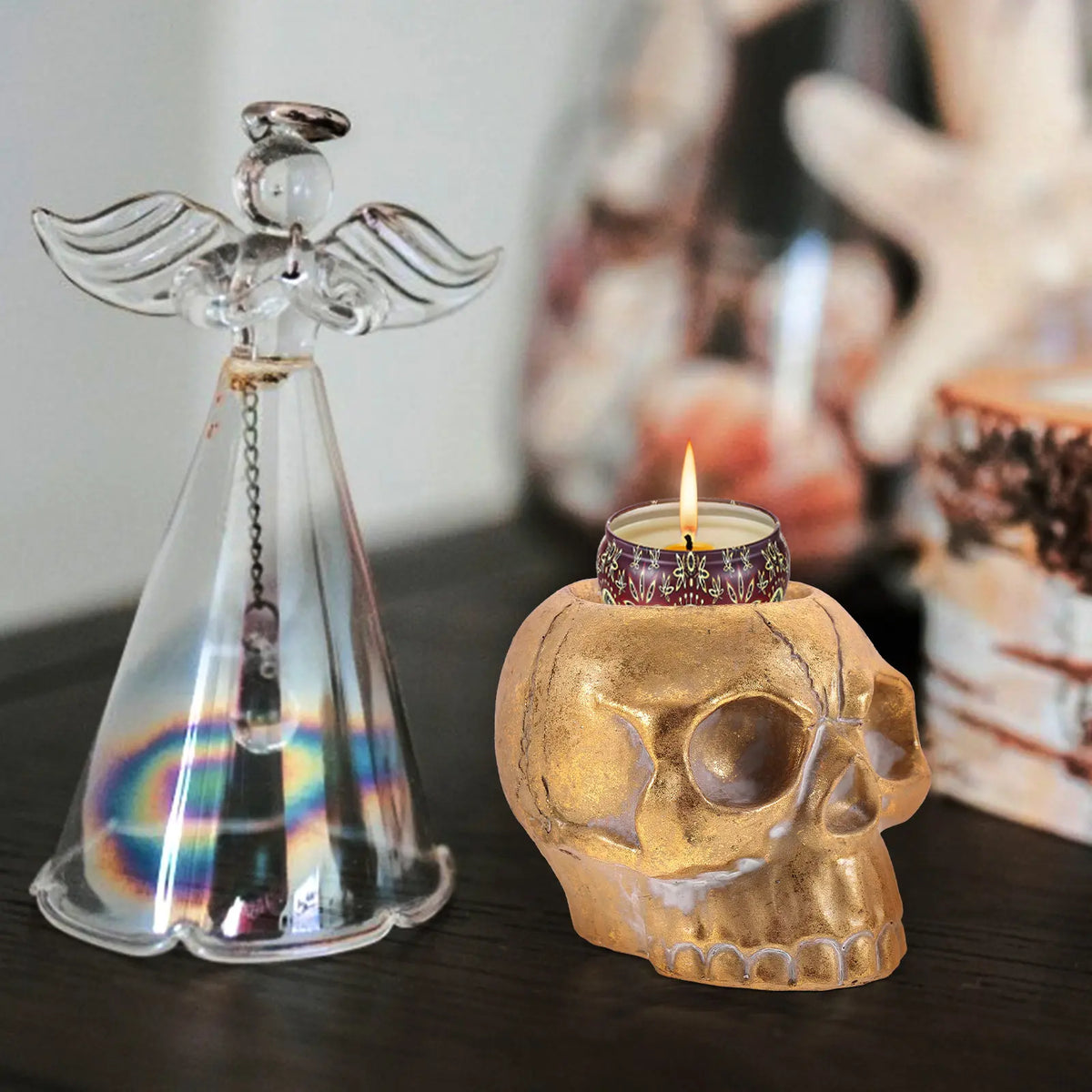 Skull Candlestick Holder Resin Gothic Halloween Table Décor Halloween Candle Holder Richie's