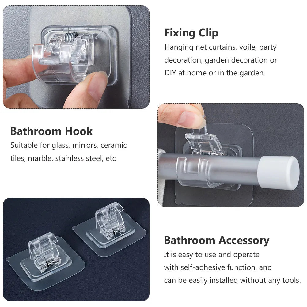 4Pcs Self-Adhesive Curtain Rod Clips – Clear, No-Drill Holders Curtain Rod Clips Richie's