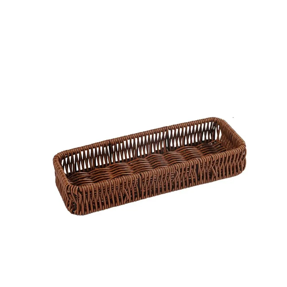 Faux Rattan Plastic Storage Basket Rectangle Wicker Tray Organizer Storage Basket Richie's 28x10cm