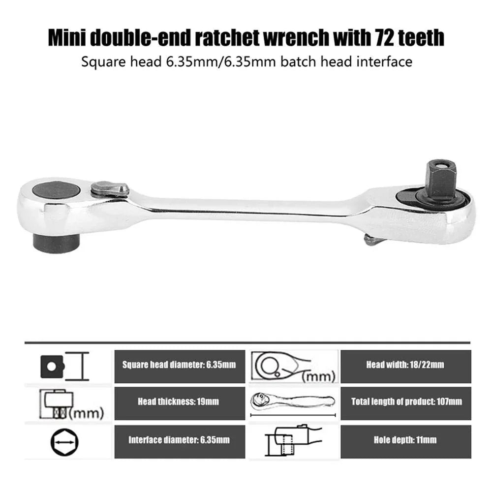 1/4" Mini Double-Ended Ratchet Wrench – 72-Tooth Quick Socket Ratchet Wrench Richie's