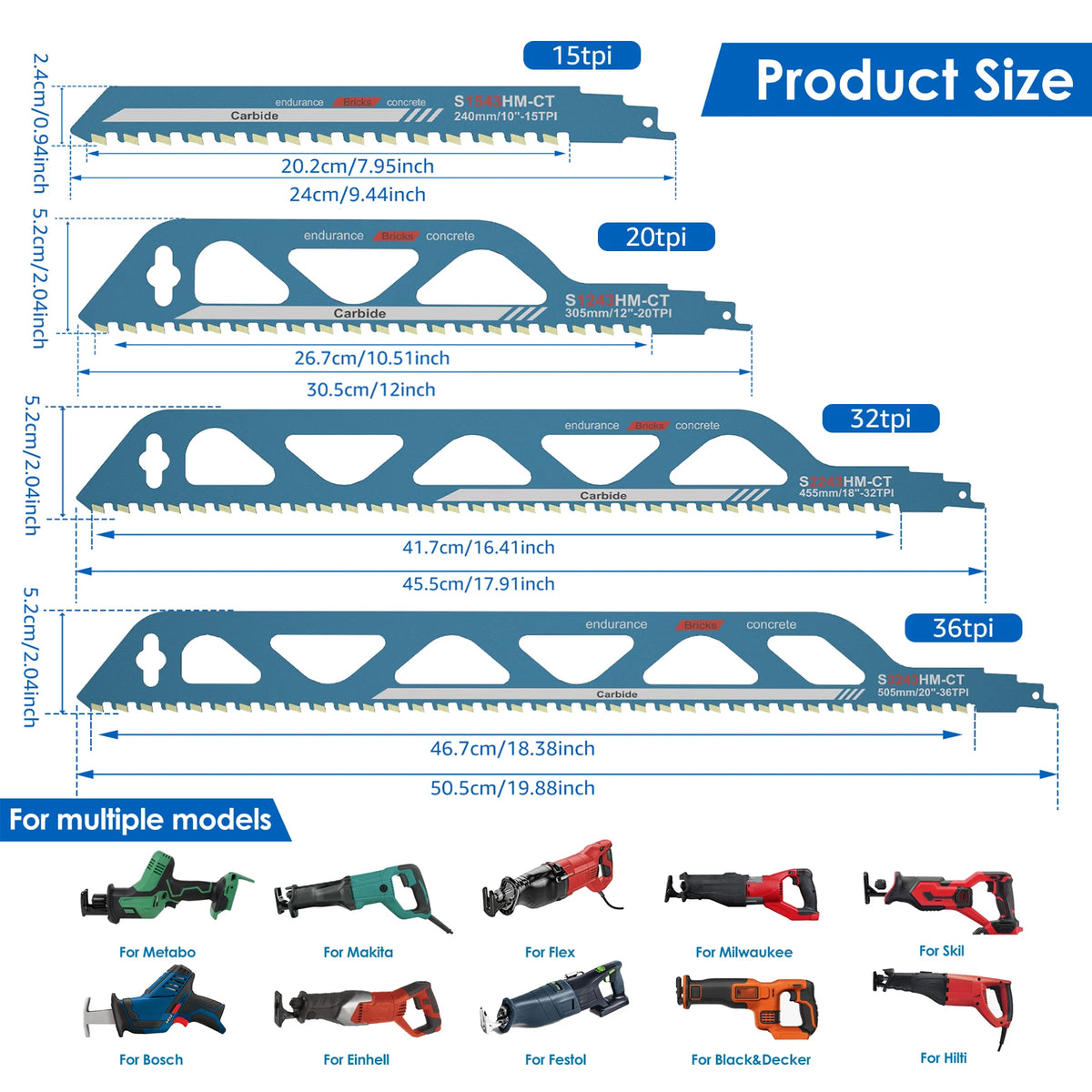 Toorise Reciprocating Saw Blade 10–20" Alloy Steel Masonry Reciprocating Saw Blade Richie's