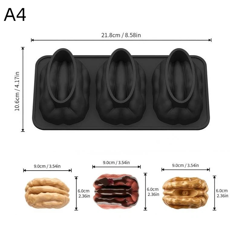 3-Cavity Peanut Walnut Silicone Cake Mold – Food Grade Bakeware Silicone Baking Mold Richie's A4