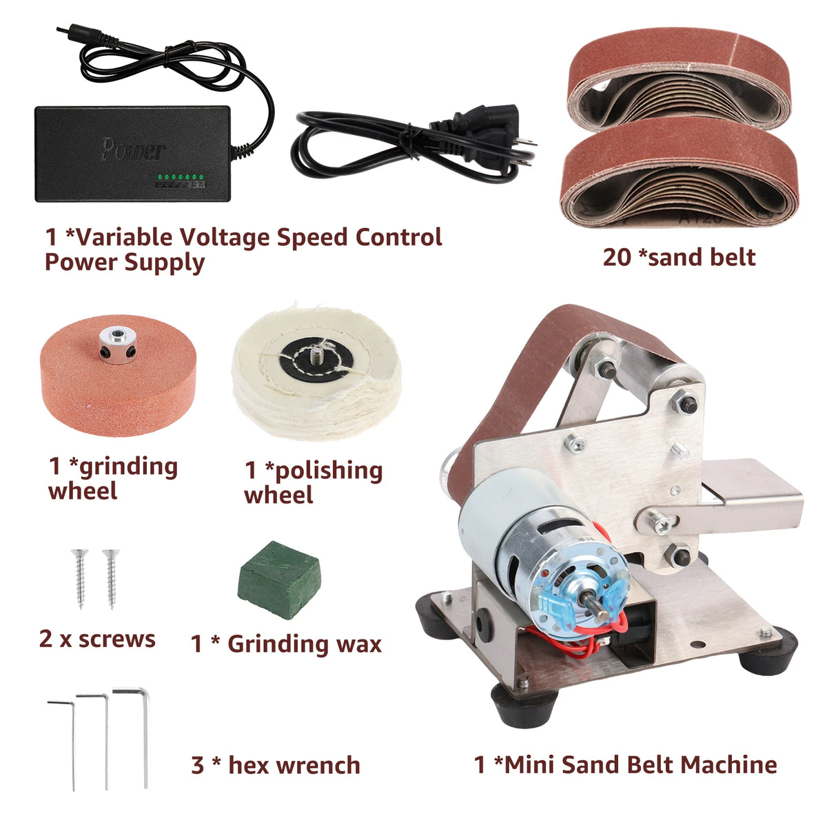 Mini Electric Belt Sander & Bench Grinder – 7-Speed Stainless Belt Sander Grinder Richie's 25pcs