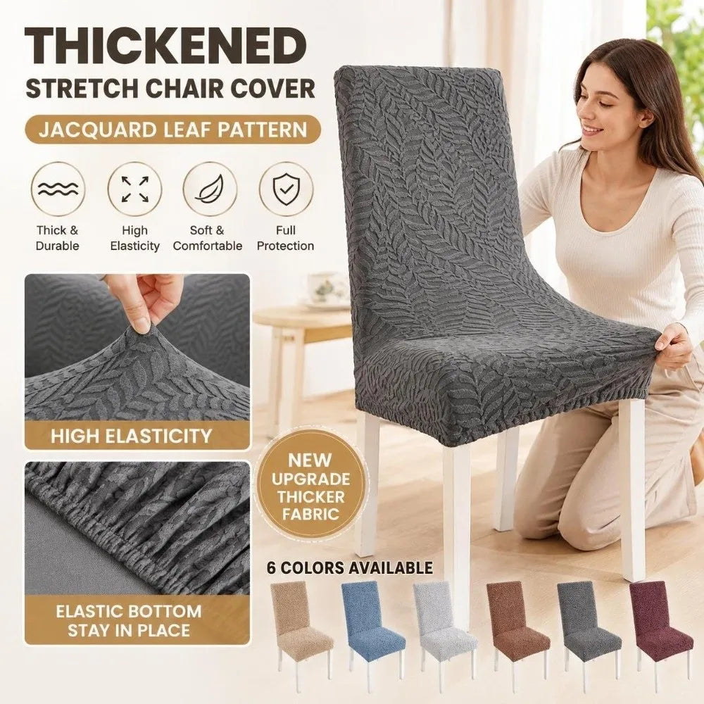 3D Leaf Jacquard Stretch Dining Chair Cover – Elastic Slipcover Chair Slipcover Richie's