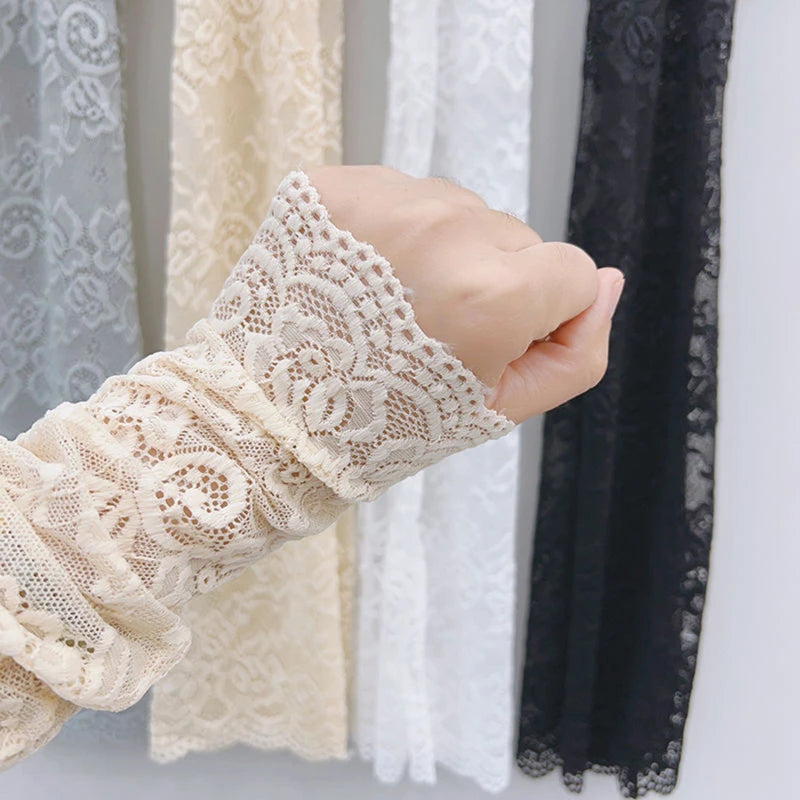 Women's Ice Silk Lace Arm Sleeves UV Fingerless Driving Gloves Arm Sleeves Richie's