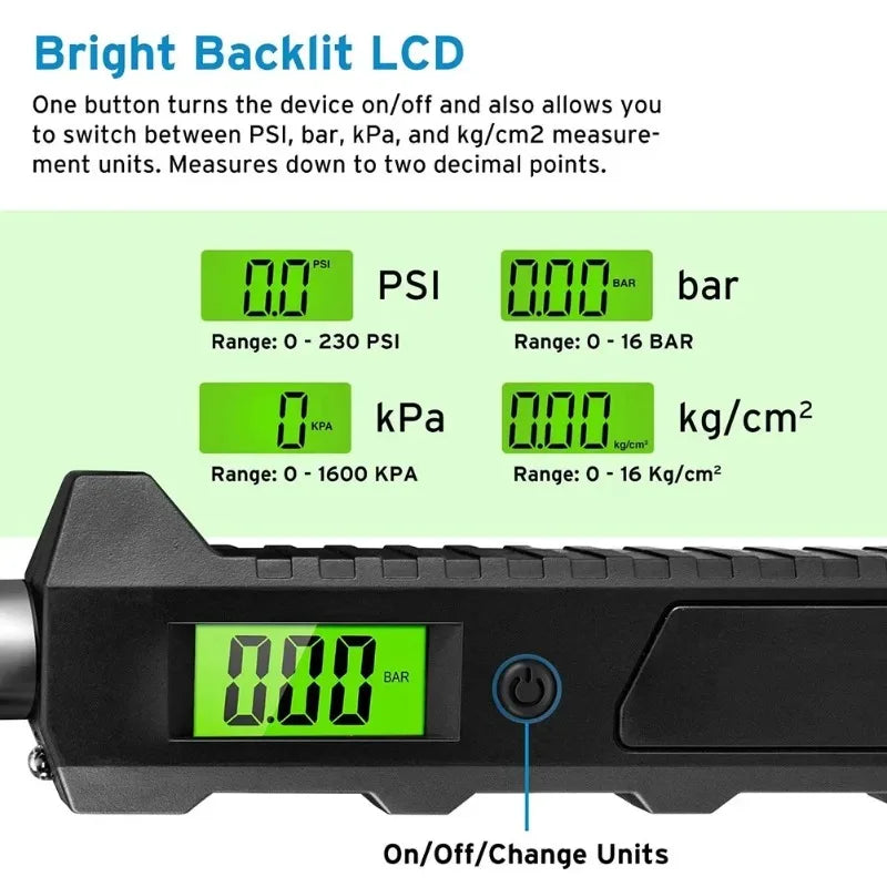 Digital Tire Pressure Gauge 230 PSI Dual Head LCD Flashlight Tire Pressure Gauge Richie's