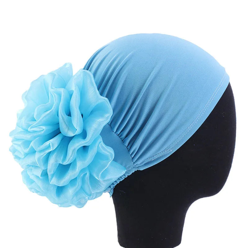 Women's Ruffle Flower Turban Hat – Headscarf & Sleep Cap Women's Turban Hat Richie's Lake Blue