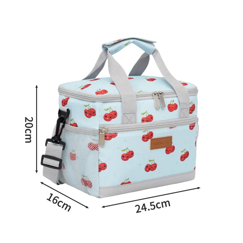 Thermal Lunch Bag Waterproof Oxford Insulated Picnic Bag Insulated Lunch Bag Richie's blue cherry