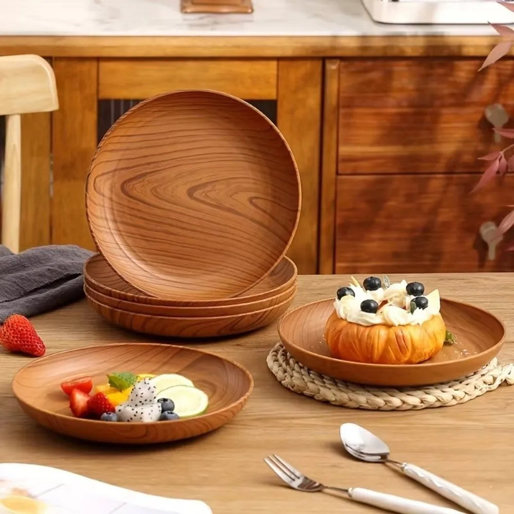 Wood-Grain Round Serving Tray – Tea, Bread & Dinner Plate Serving Tray Richie's