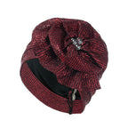 Women Glitter Turban Hat Rhinestone Flower Hijab Bonnet Cap Turban Hat Richie's 12692-red