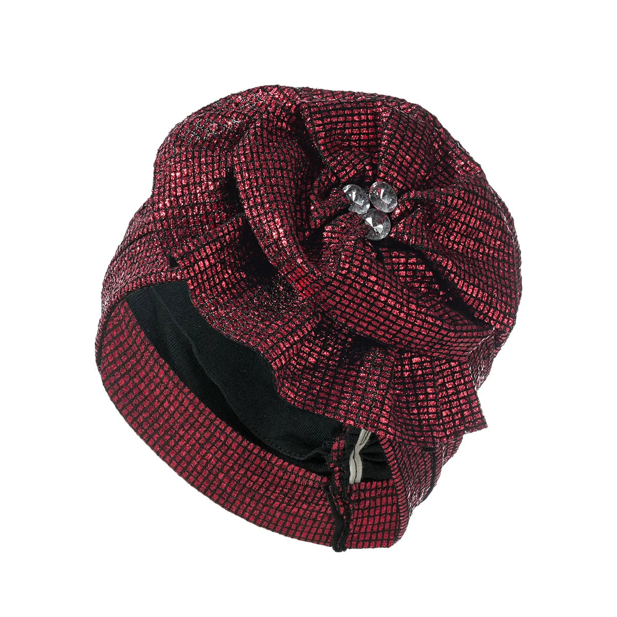Women Glitter Turban Hat Rhinestone Flower Hijab Bonnet Cap Turban Hat Richie's 12692-red