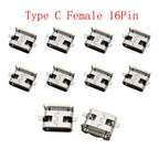 10Pcs USB Type-C 16 Pin Female Connector PCB Soldering DIY USB-C Connector Richie's E
