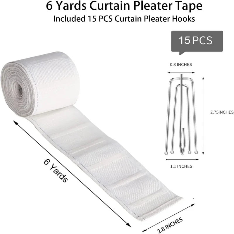Curtain Pleater Tape 6M with Metal Hooks – DIY Heading Kit Curtain Heading Tape Richie's