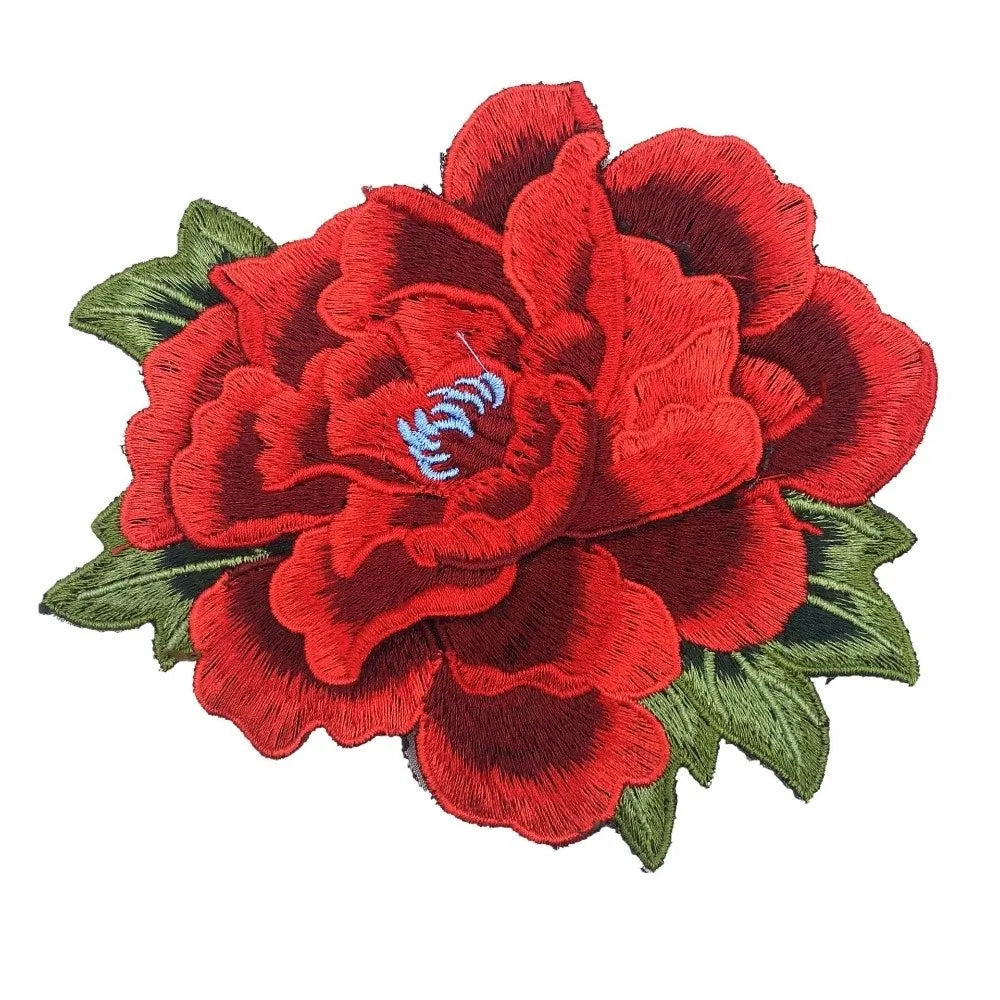 3D Peony Embroidery Patch Ethnic Floral Sew-On Appliqué Embroidery Patch Richie's Red