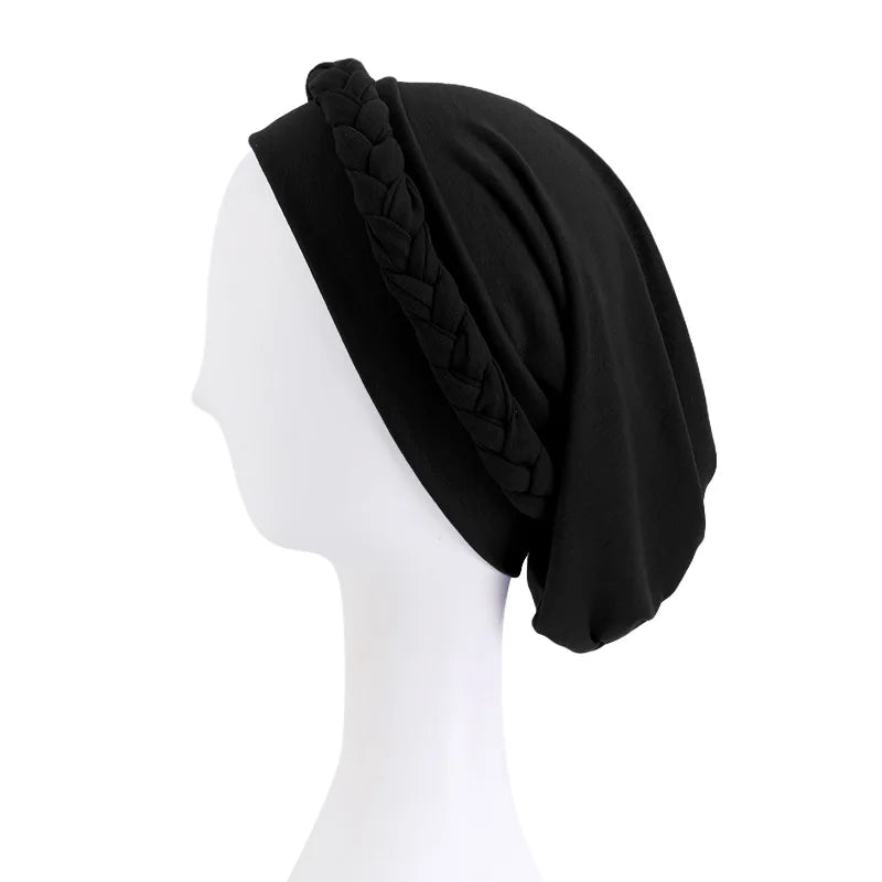 Women's Braided Elastic Turban Head Wrap | Islamic Headwear Turban Head Wrap Richie's Black