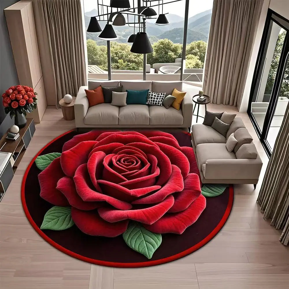 Non-Slip Round Rose Floor Mat 3D Flower Carpet 23.6" Decorative Floor Mat Richie's