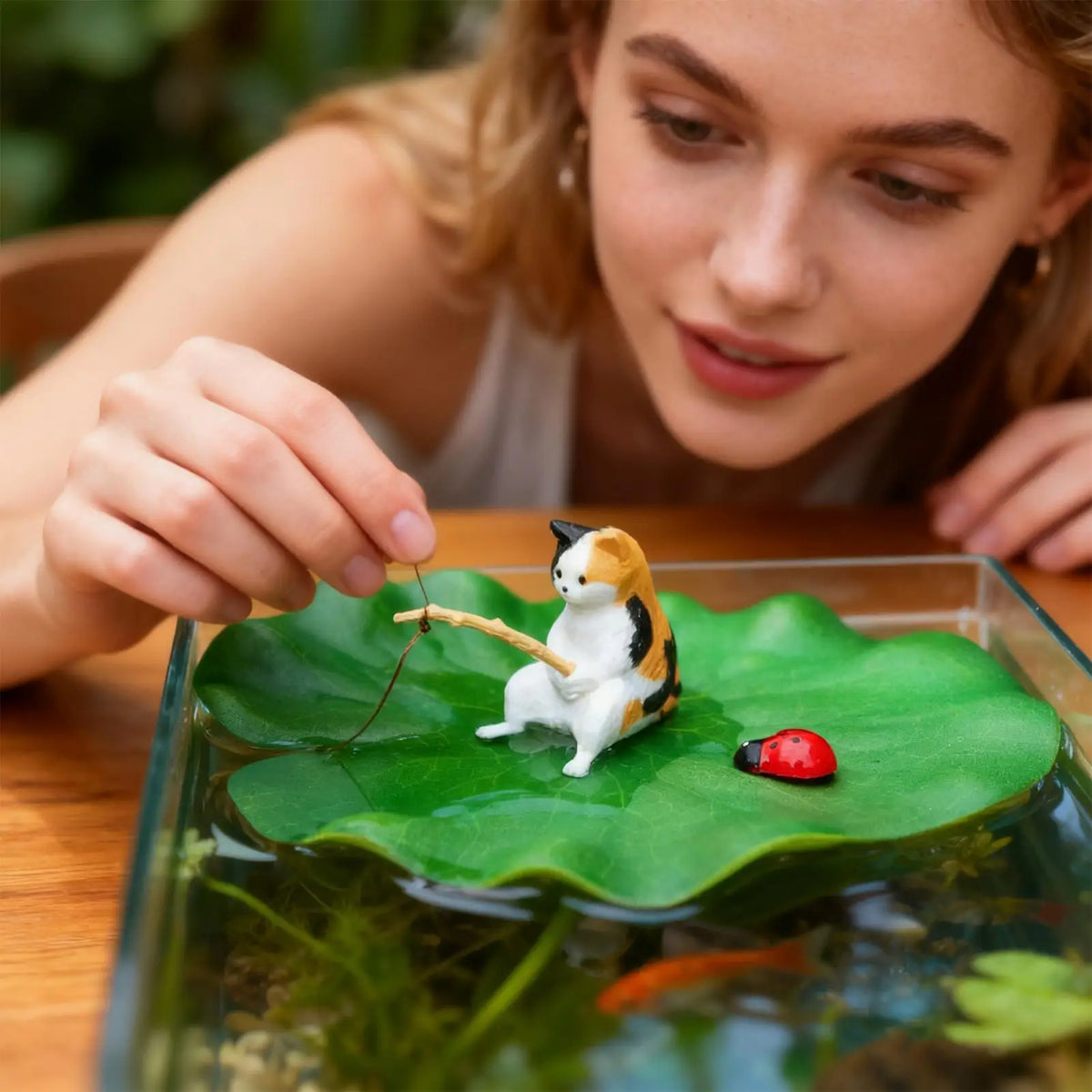 Floating Cat Fishing Aquarium Ornament – Resin Betta Tank Decor Aquarium Ornament Richie's