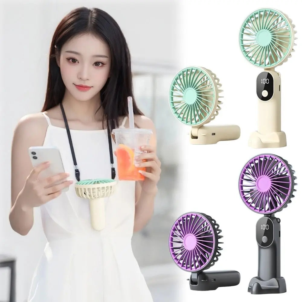 USB Rechargeable Mini Handheld Fan – 6-Speed Digital Display Handheld Mini Fan Richie's