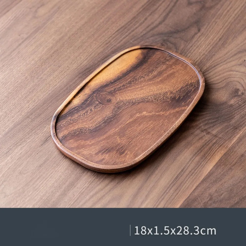 Walnut Wood Leaf Tea Tray – Round Snack & Fruit Serving Platter Wooden Serving Tray Richie's C