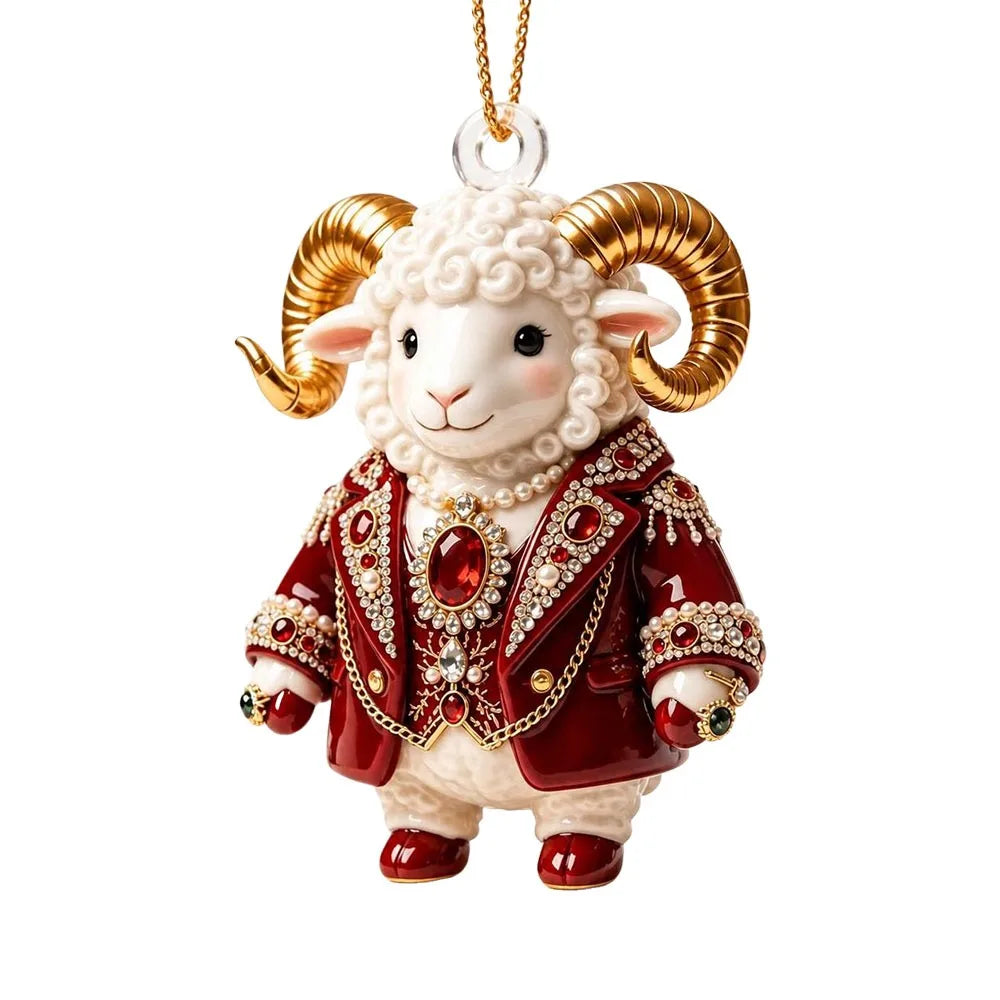 Acrylic Goat Christmas Ornament – Rhinestone Hanging Pendant Christmas Tree Ornament Richie's 4