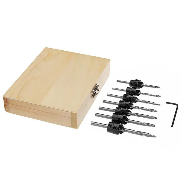 7-Pc Tapered Countersink Drill Bit Set with Stop Collars | HSS Countersink Drill Set Richie's