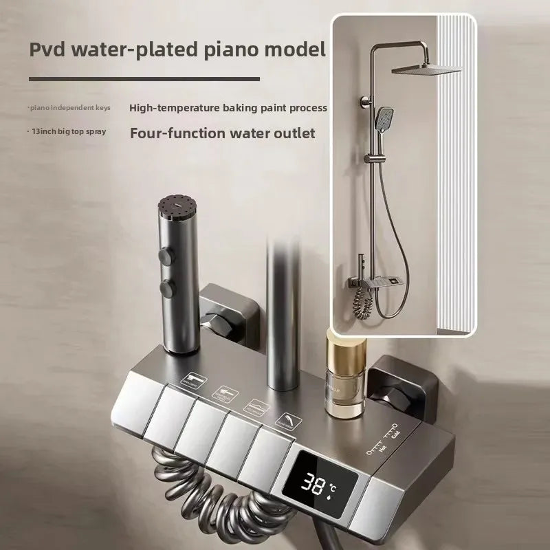 Gun Gray Brass Shower System – Piano Button Pressurized Nozzle Set Shower System Set Richie's copper-8