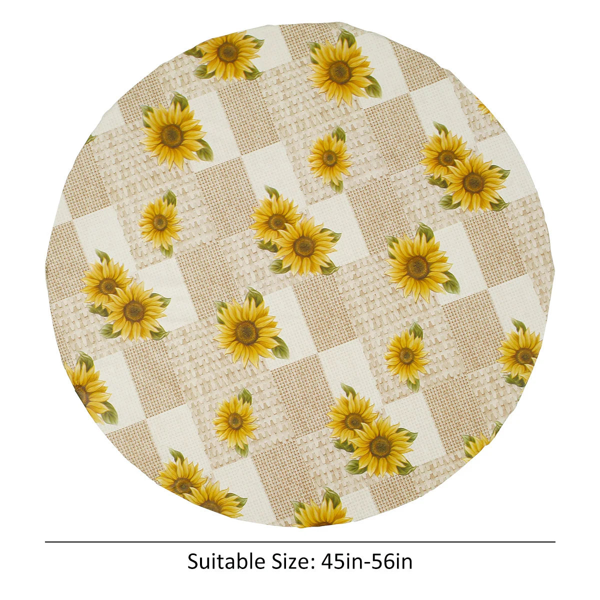 Waterproof Round PVC Tablecloth with Elastic Edge & Flannel Back Round Tablecloth Richie's sunflower1