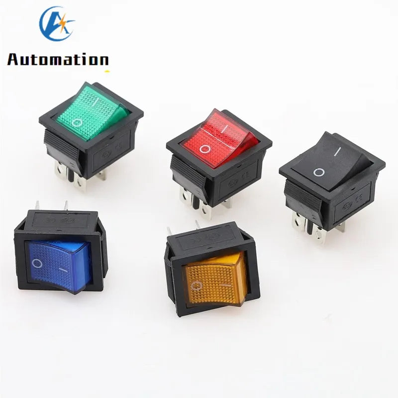 KCD4 Latching Rocker Switch 4/6 Pin with Light 16A 250V Rocker Switch Richie's