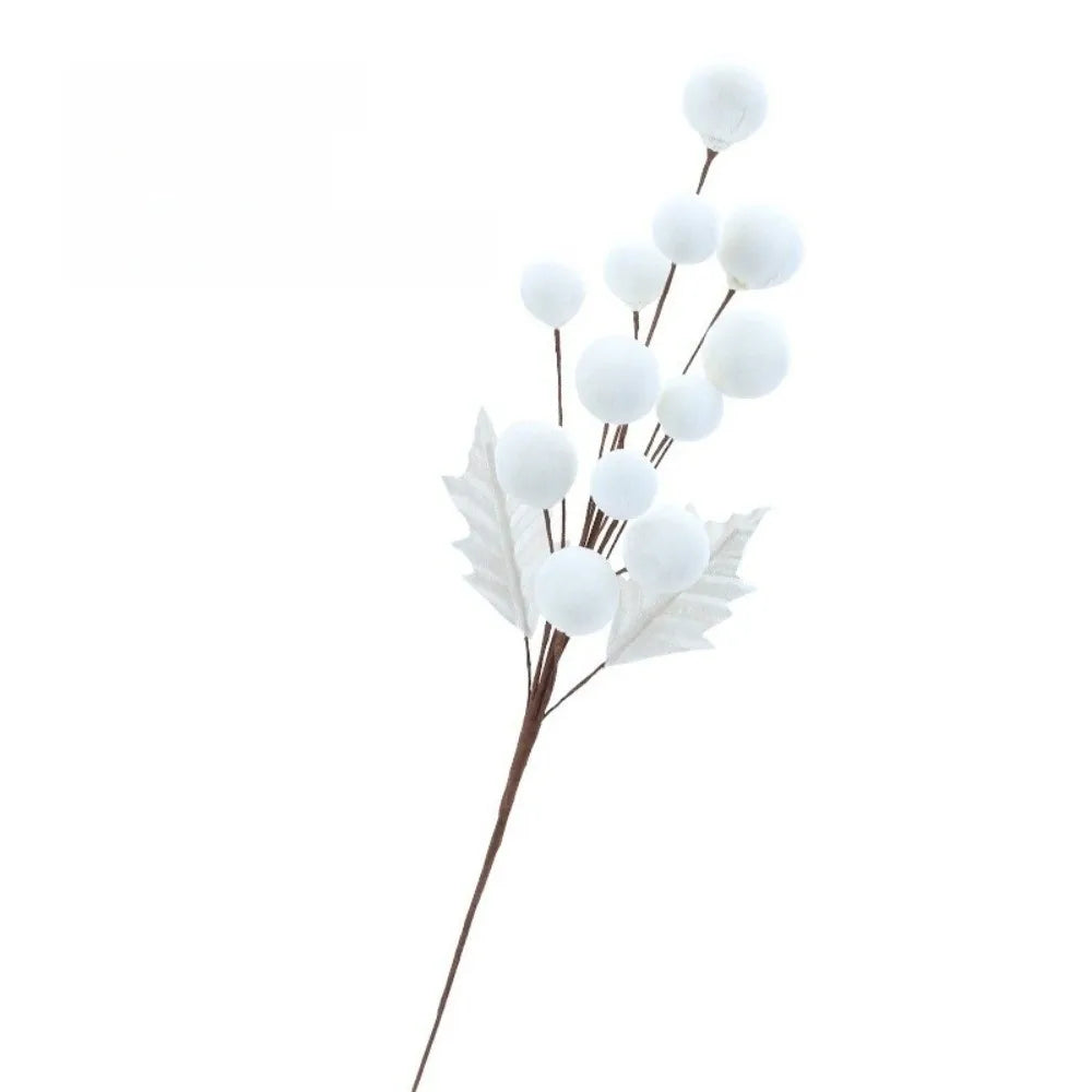 Velvet Christmas Ball Branches Multicolor DIY Xmas Centerpiece Christmas Decoration Richie's White
