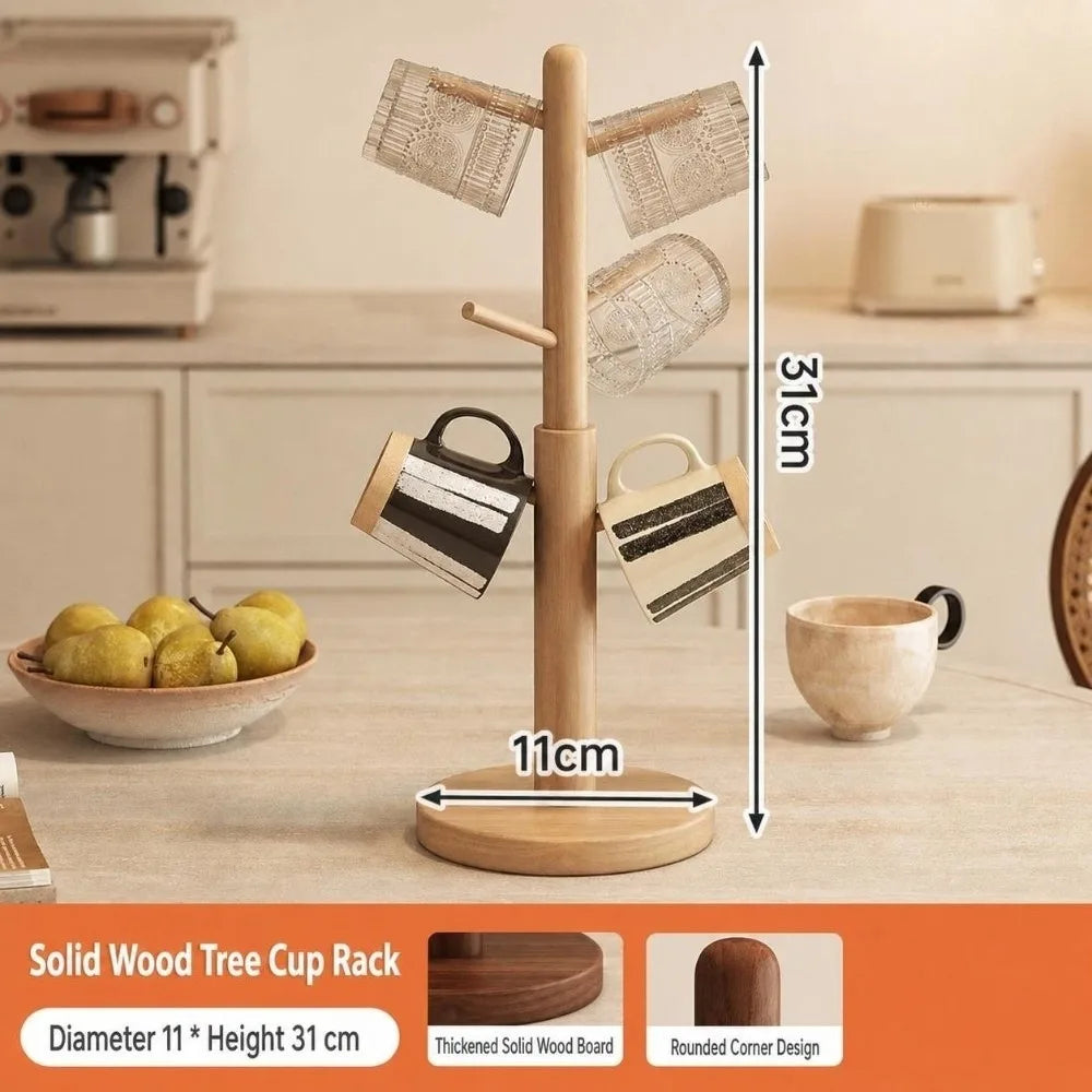 Wooden Tree Mug Rack – 6 Hook Coffee Cup Hanging Organizer Mug Rack Organizer Richie's A