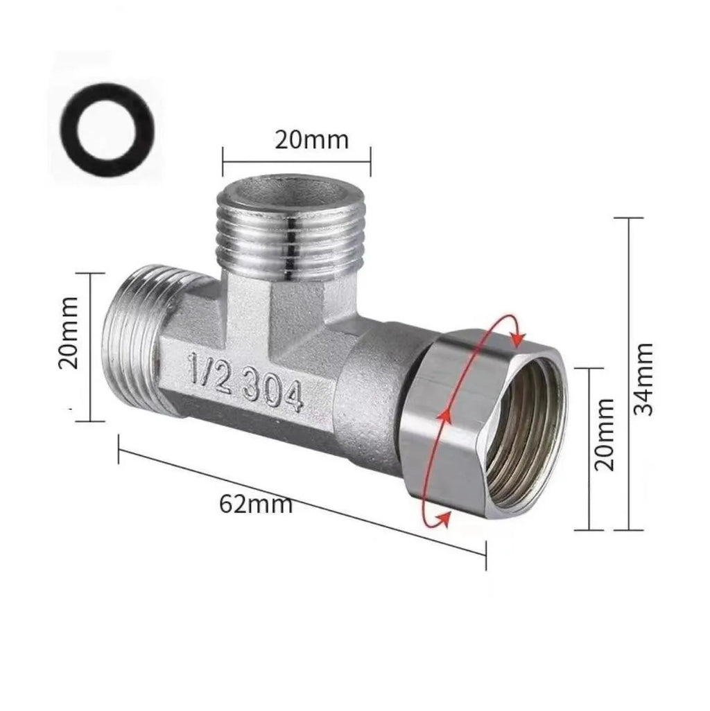 G1/2" Stainless Steel T-Valve Toilet Diverter for Bidet & Shower Plumbing Diverter Valve Richie's silver