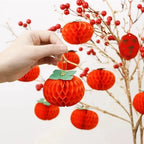 Paper Honeycomb Persimmon Hanging Ornaments 6&10cm – Set of 10 Festive Hanging Ornaments Richie's