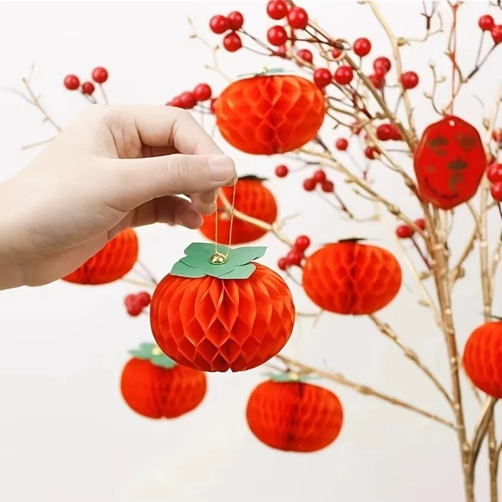 Paper Honeycomb Persimmon Hanging Ornaments 6&10cm – Set of 10 Festive Hanging Ornaments Richie's